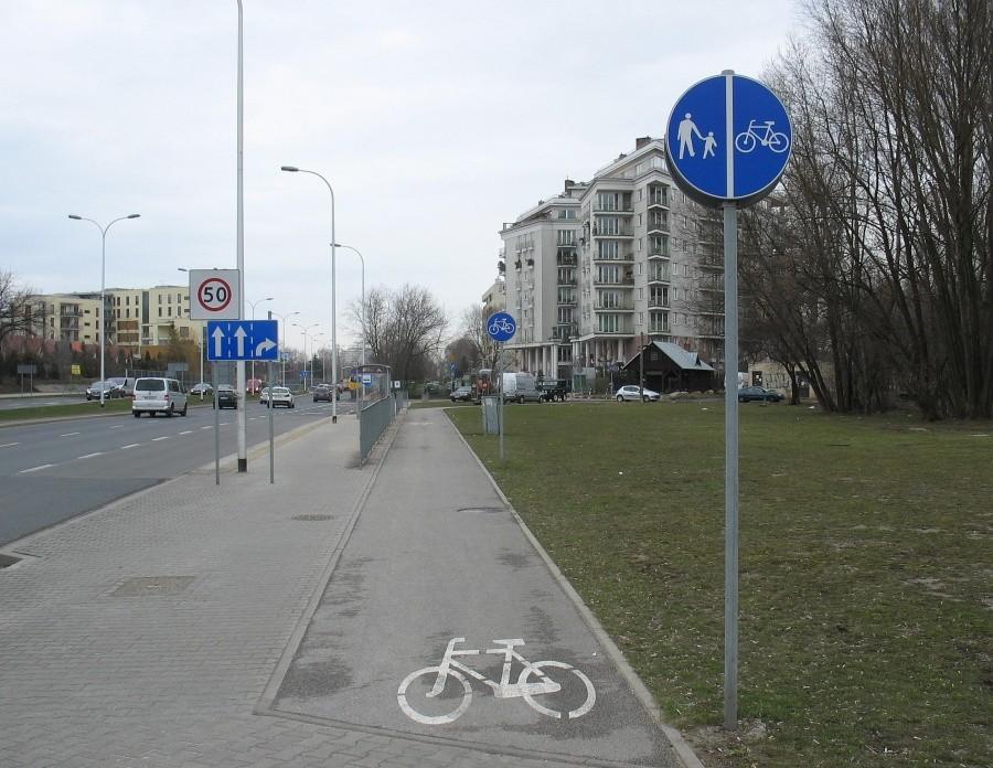 Bogactwo znaków na ścieżce rowerowej