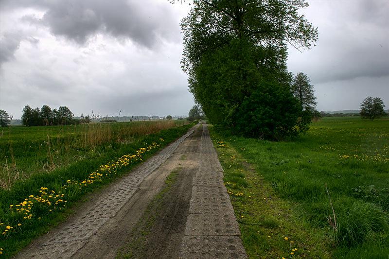 Droga z płyt betonowych za Tychowem