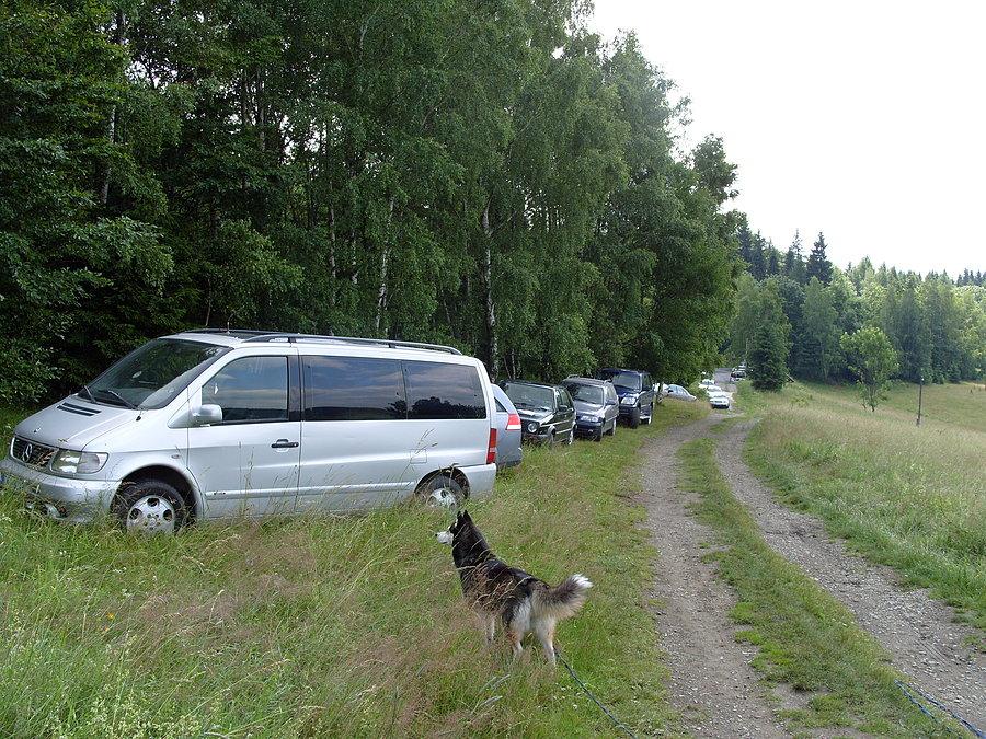 Na parkingu nie było miejsca więc trzeba było pakować się na łąkę, Meggi sprawdza czy auto zamknięte ;))