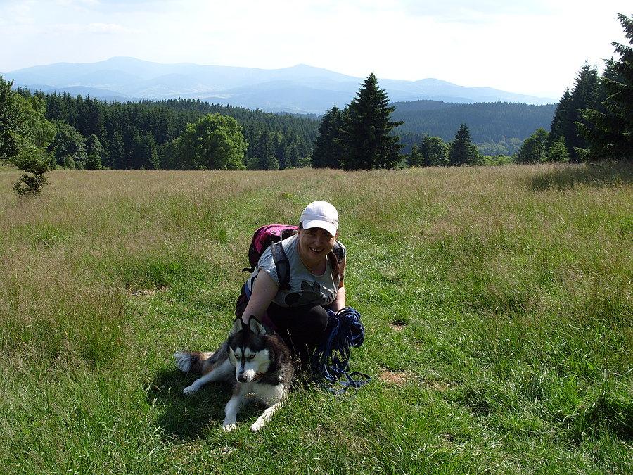 Pani uśmiechnięta a Husky ma początek na focha