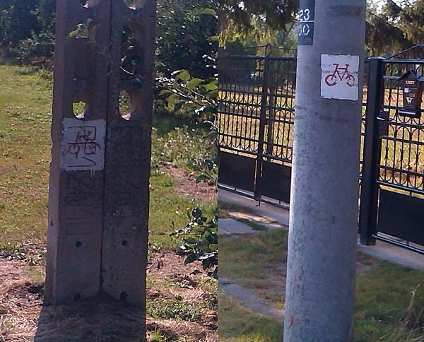 Istniejące oznaczenie szlaku dookoła Góry Kalwarii