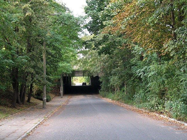 Tunel pod nieużywanym torowiskiem w osi ulicy Pobożańskiej, kiedyś prowadził fo lokomotywowni Warszawa Praga