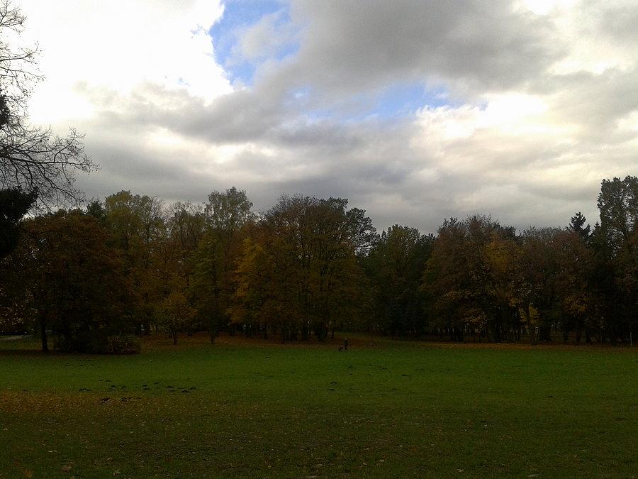 Jesień w parku, w dodze do pracy