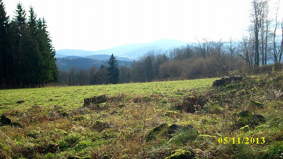 Widok na Śnieżnik spod łąki powyżej Czarnego Urwiska