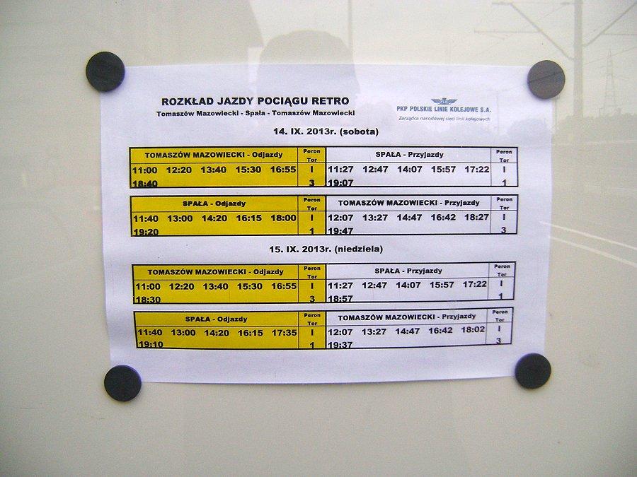 Rozkład jazdy pociągu retro do Spały w ramach Dożynek Prezydenckich 2013