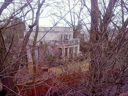 Gołe bezlistne konary drzew odkrywają od czasu do czasu nietypową architekturę mieszkalną