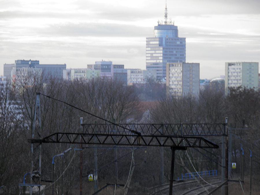 Widok na Szczecin z wiaduktu przy stacji PKP Drzetowo