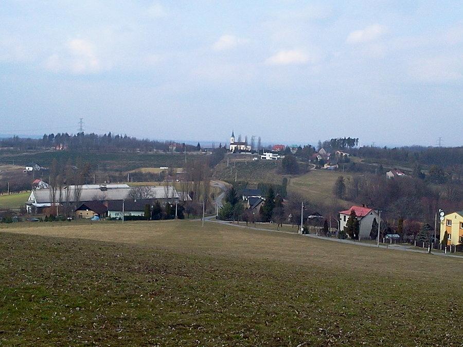 Widok na Kostelec z podjazdu do Grodziszcza