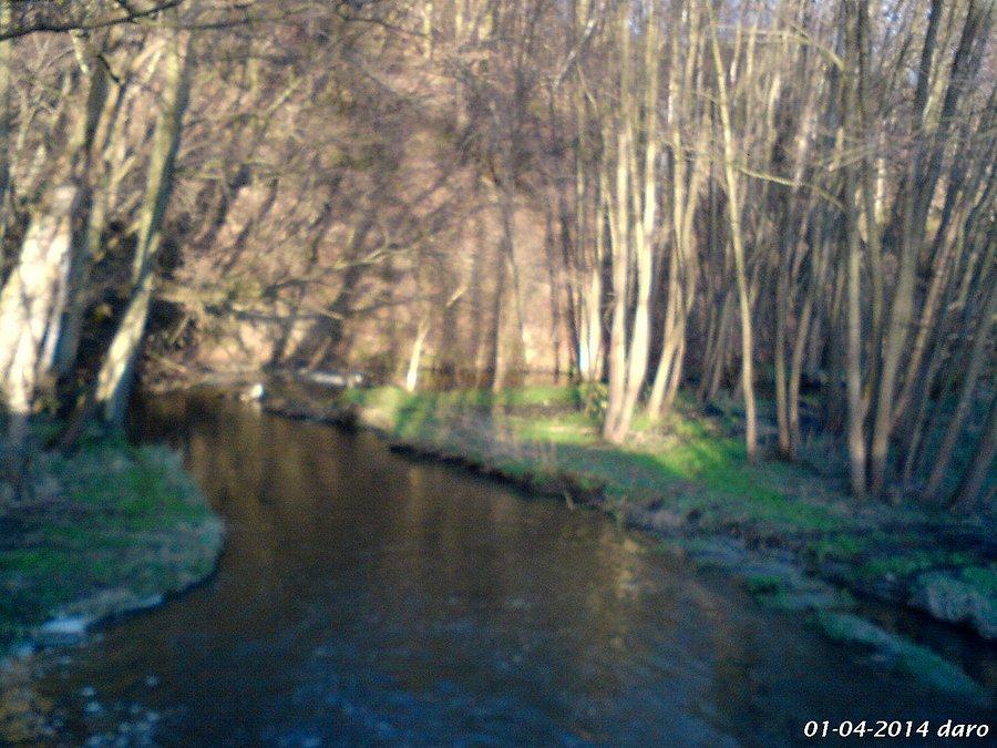 01-04-2014. Widok ze zniszczonej śluzy na rzekę Szpęgawa w miejscowości Zwierzynek