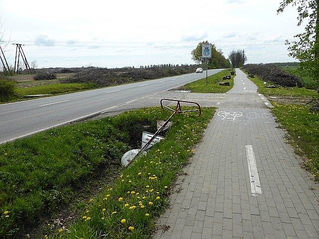 Przewrócony znak i wycięte drzewa