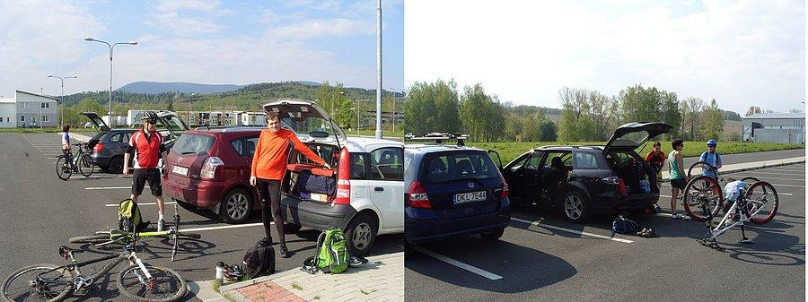 Na miejscu w Jesenikach pełna mobilizacja, czyli składanie rowerów od podstaw. choć Emi jak zauważyłem bardziej składa rękę w łokciu popijając zimnego Kasztelanka ;))))