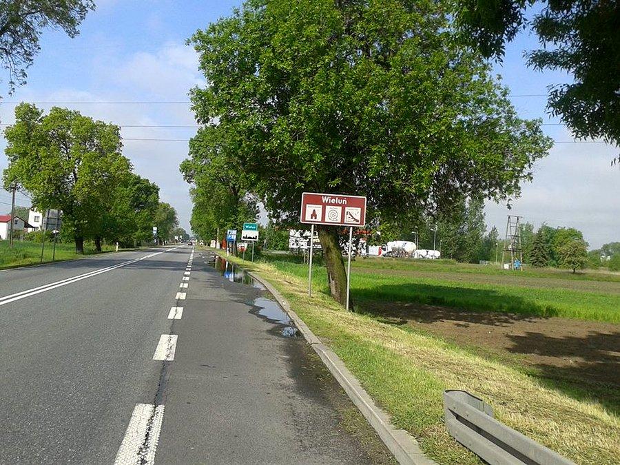 Wieluń znak na drodze krajowej numer 8