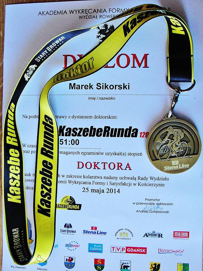 Kaszebe Runda - medal i dyplom otrzymany na mecie