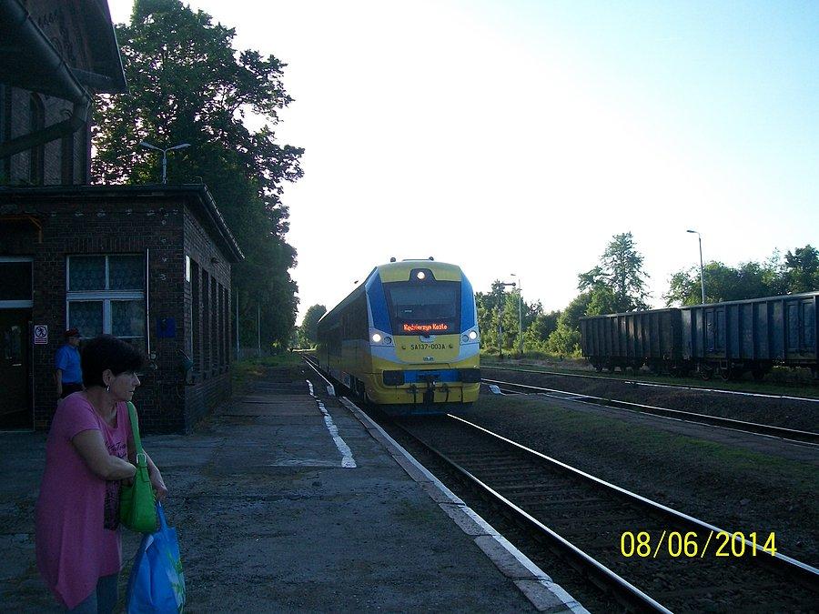 Szynobus wjeżdża na stację Nowy Świętów
