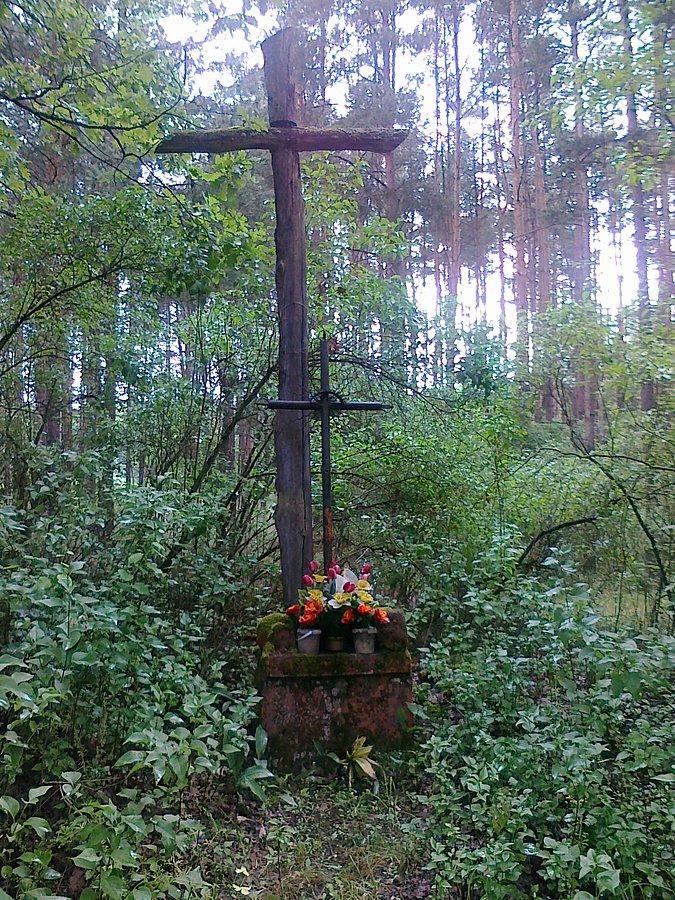 Przydrożny krzyż w puszczy
