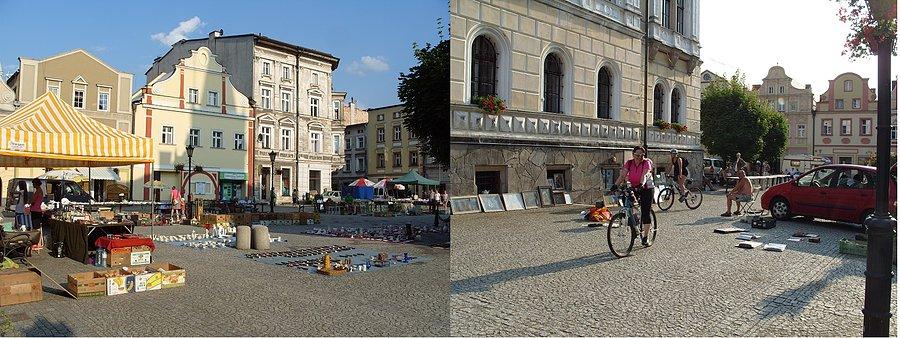 Po pysznym obiedzie lądujemy w Lądku Zdrój, gdzie dziewczyny robią zakupy na targu staroci, oczywiście jak przystało na rowerzystki zakupy z roweru jeżdżąc ludziom po stu letnich talerzach
