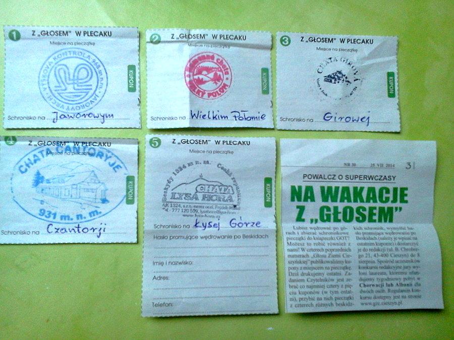 Kupony z pieczątkami schronisk