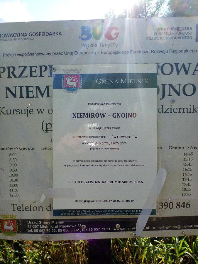 Rozkład rejsów promu Niemirów Gnojno 2014 52°16'56.5"N 23°10'01.3"E