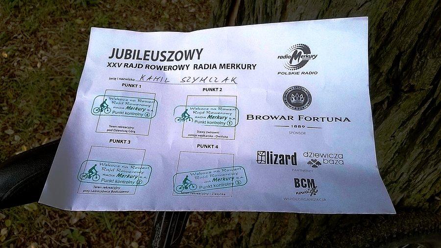 Kupon rajdu z zaliczonymi wszystki punktami