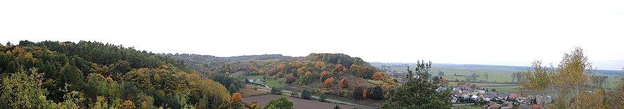 Widok panoramiczny na Pianówkę, okoliczne wzgórza i Dolinę Noteci