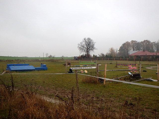 Na krótkim odcinku szlak przechodzi obok szkoły jazdy konnej