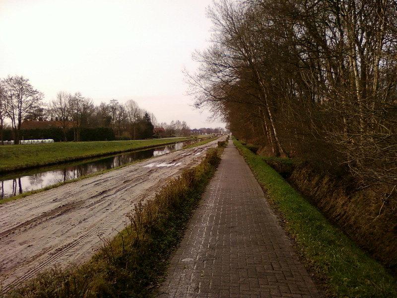 Błotnista droga dla samochodów, utwardzona dla rowerów