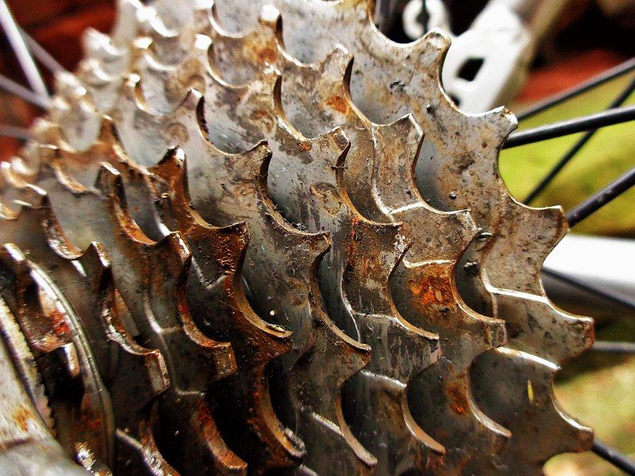Kaseta po 7500 km. Widać zużycie dwóch najczęściej używanych zębatek