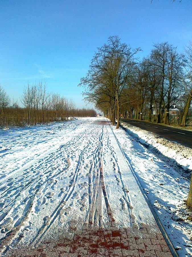 Po rozjeżdżonym i zamarzniętym potem śniegu jechało się trudno