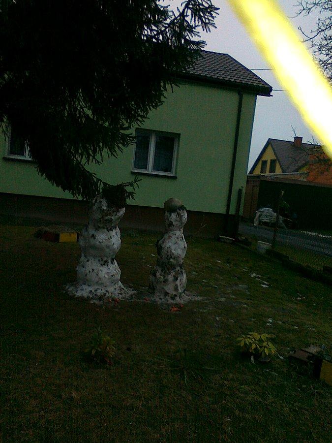 Bałwanki juz bez nosów, więc nieco smutne, ale trzymają się