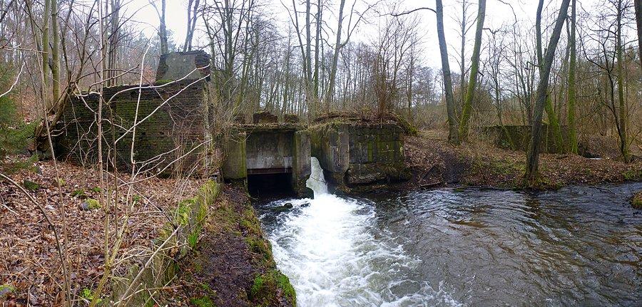 Ruiny młyna na Brzeźnickiej Węgorzy 53°35'36.4"N 15°36'18.2"E