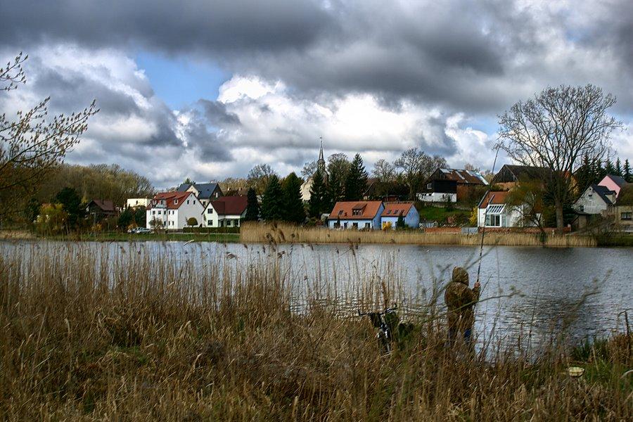 Widok na Mescherin z wschodniego brzegu Odry Zachodniej