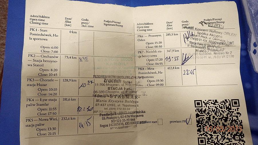 Brevet 400 km. Moja karta