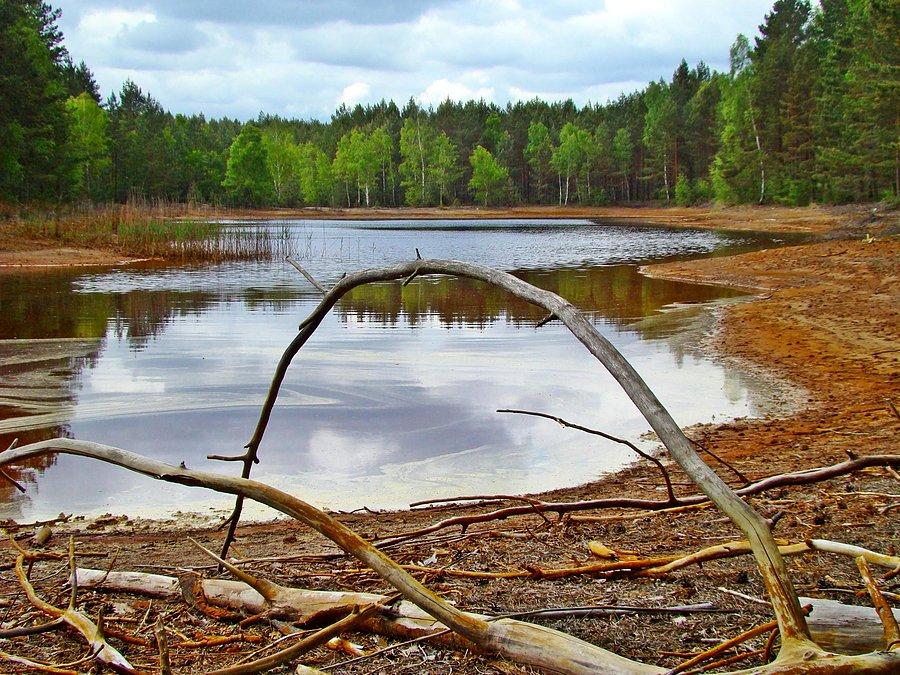 Jedno z kolorowych jeziorek w geoparku "Dawna kopalnia Babina"