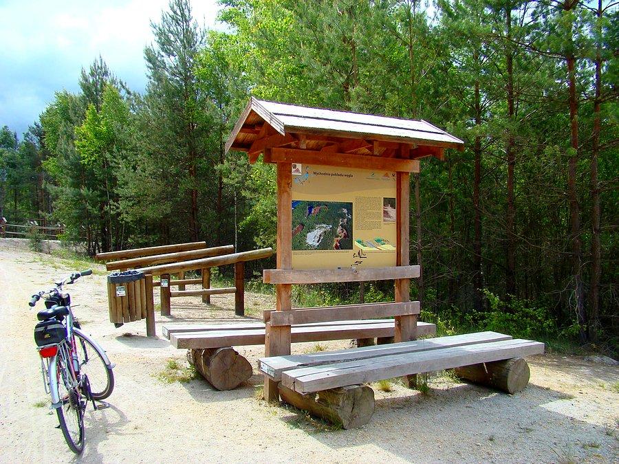 Jedna z tablic edukacyjnych na terenie geoparku "Dawna kopalnia Babina"