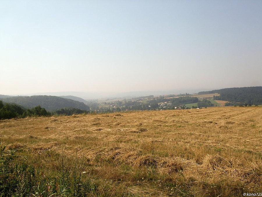 Widok ze Szklar w kierunku Dynowa na horyzoncie