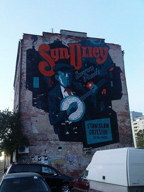 Mural na Puławskiej upamiętniający Stanisława Grzesiuka- barda Czerniakowa i wogóle Warszawy