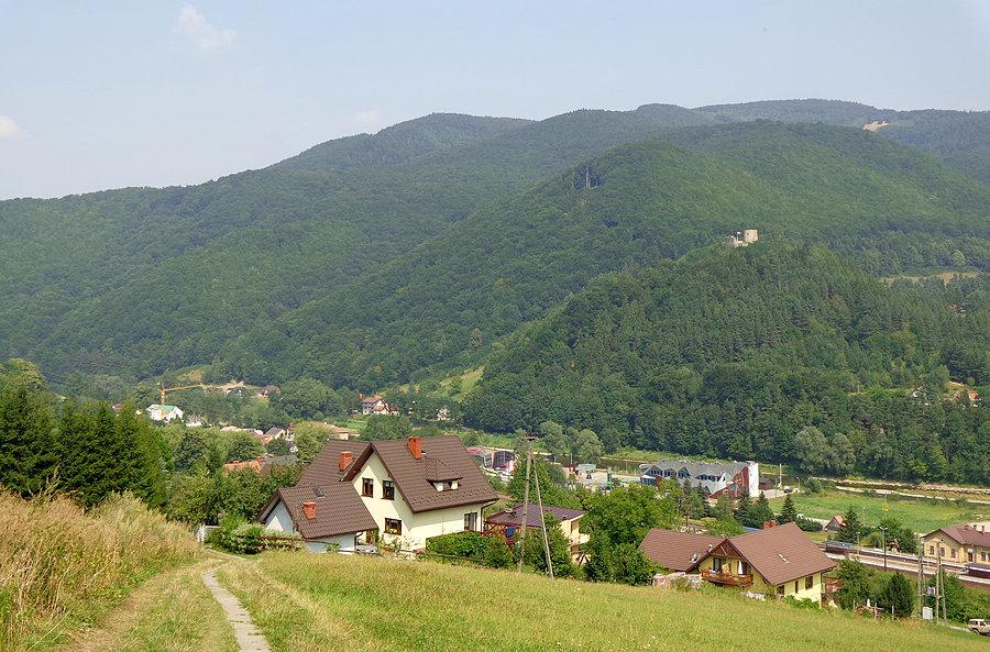 Widok na Rytro i zamek ze szlaku na Niemcową