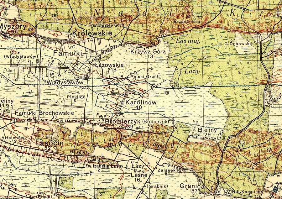 Fragment Kampinoskiego PN na mapie z 1931 roku