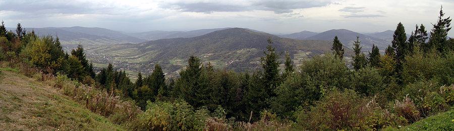 Panorama Beskidu Wyspowego, szczyt na środku to Szczebel