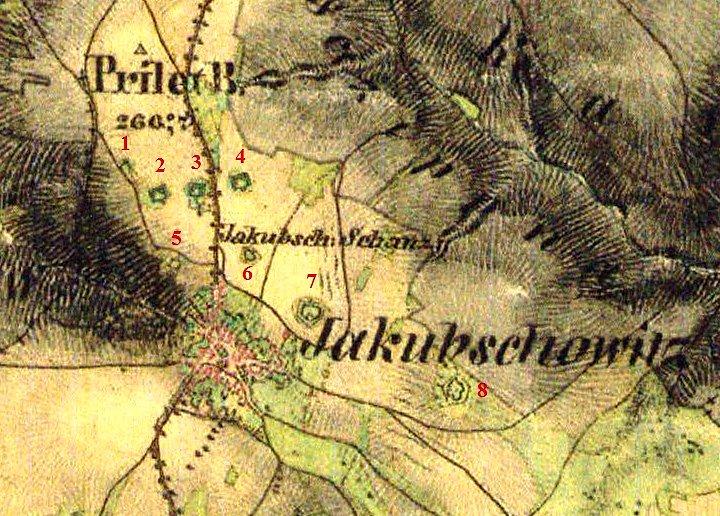 Jakubczowickie szańce na mapie z 19 w