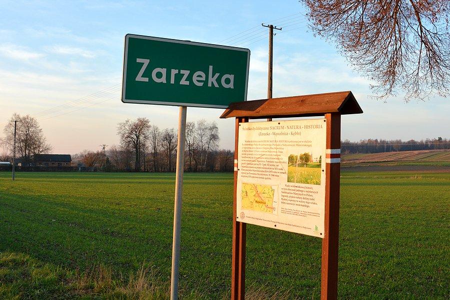 Tablica informacyjna ścieżki dydaktycznej SACRUM-NATURA-HISTORIA w Zarzece