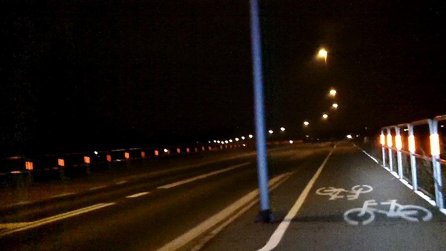 Rowerówka na Bielszowickiej - dzisiaj ktoś ją ukwiecił tulipanami z butelek po piwie, cudem nie przeciąłem opon