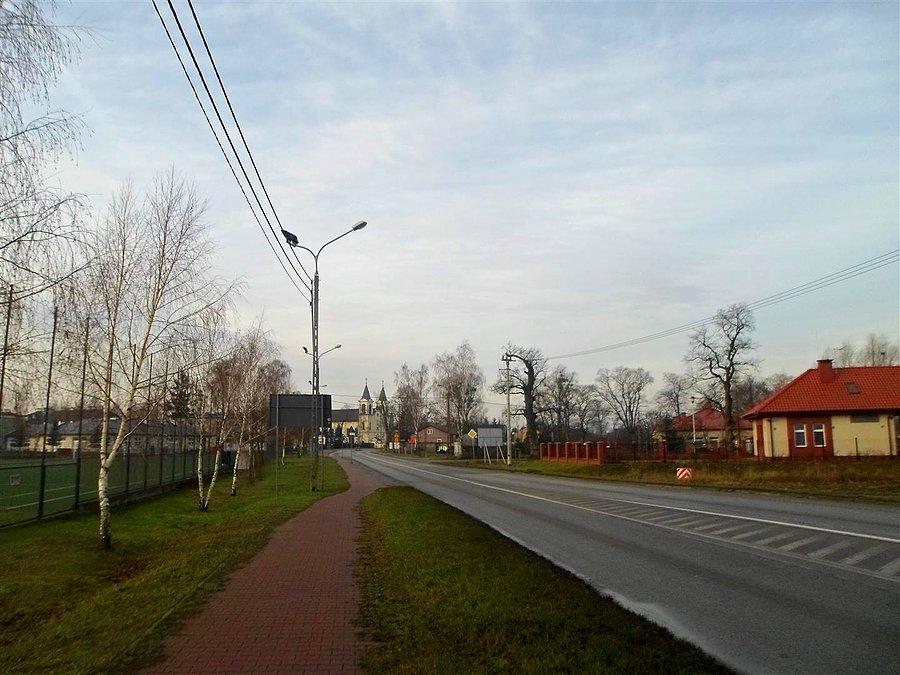 Borzęcin - kościół w tle