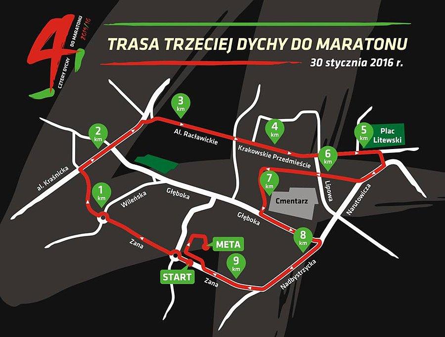 Trasa Trzeciej (nocnej) Dychy do Maratonu