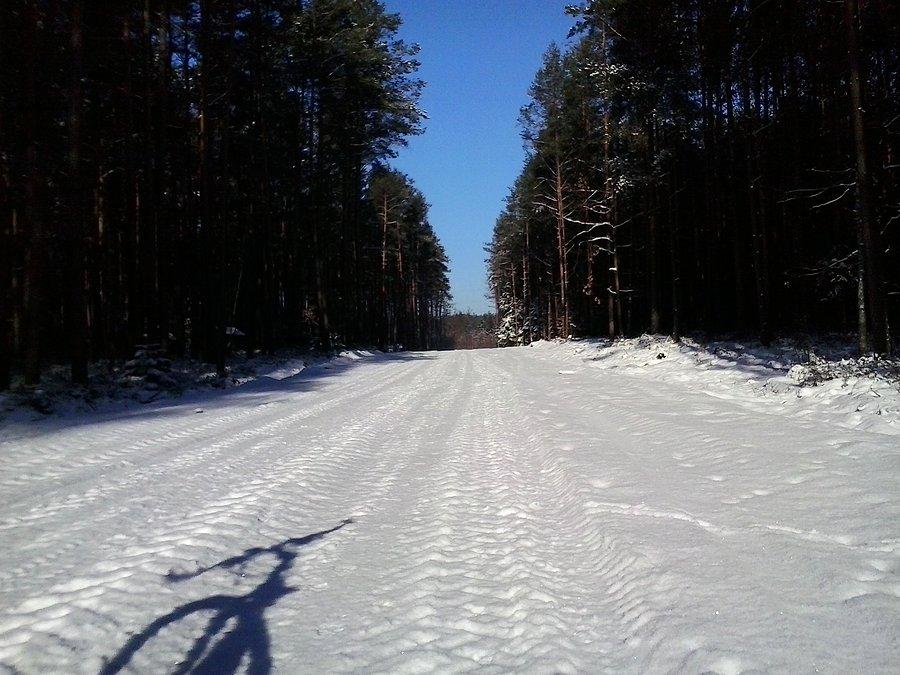 Błękit nieba, biel śniegu i cień