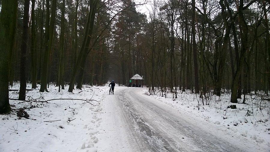 Michał biegnie z rowerem
