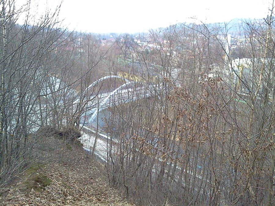 Widok z gródka na most na Olzie