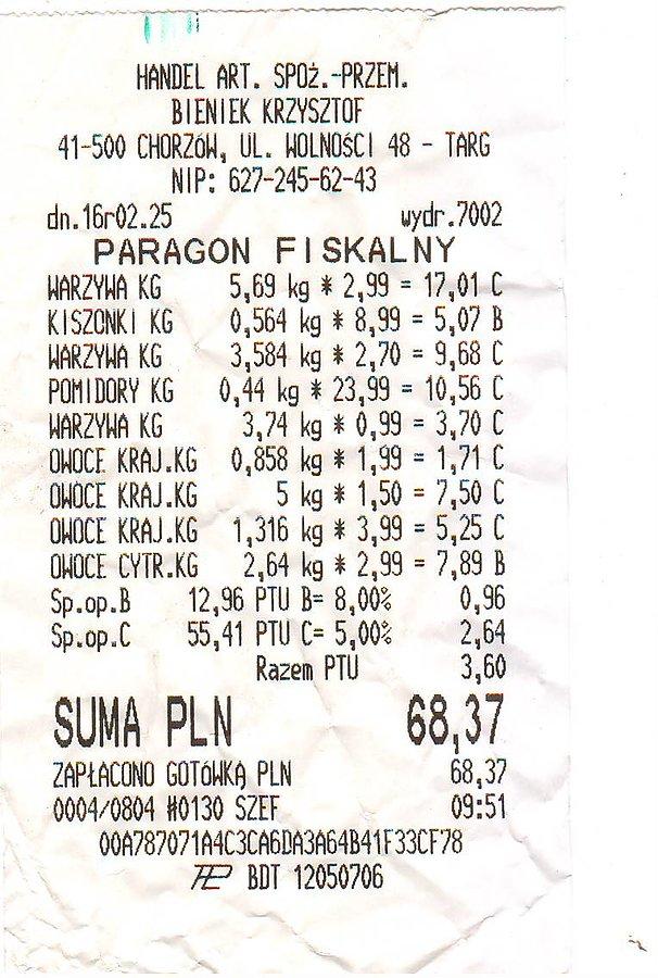 A tu widać co kupiłem (poz. 1 marchewka, 3 buraki, 5 kartofle, dalej jabłka itd.)