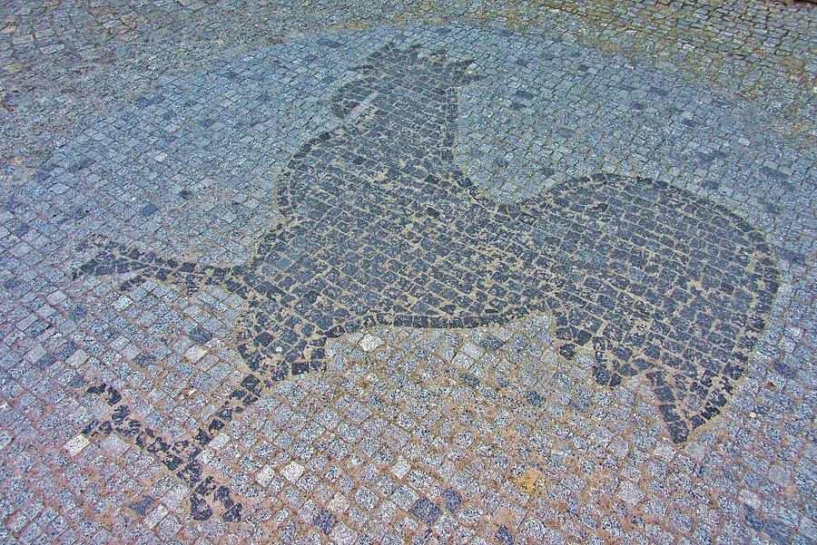 Czarny Kur - ułożony z kostki na parkingu