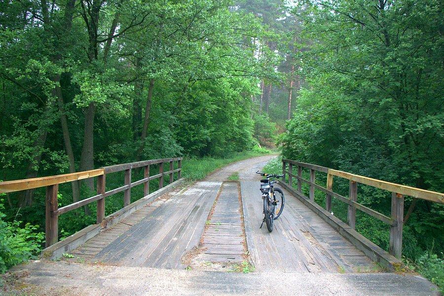 Przejeżdżam drewniane mostki na rzeczkach